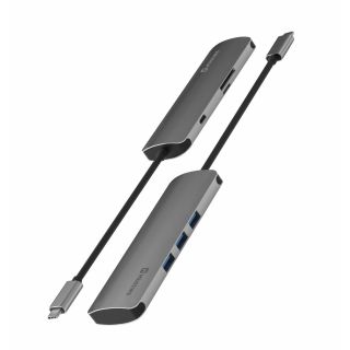 Swissten USB-C Hub 6in1 with 3X USB 3.0 / 1X USB-C Power Delivery / 1X microSD / 1X SD / Aluminum body (SW-USBC-6IN1)