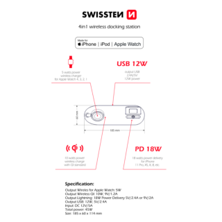 Swistten 4in1 MFI Wireless Docking Station 45W for Apple iPhone / iPod / Apple Watch (22055600)