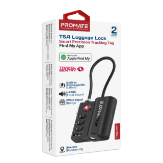 Promate TagLock TSA Luggage Lock with Smart Precision Tracking Tag + Apple Find My (TAGLOCK)