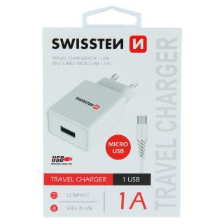 Swissten Travel Charger Smart IC USB 1A + Data Cable USB / Micro USB 1.2m (22061000)