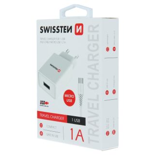 Swissten Travel Charger Smart IC USB 1A + Data Cable USB / Micro USB 1.2m (22061000)