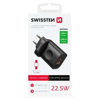 Swissten Travel Charger USB-A / USB-C / iWatch (22045520)