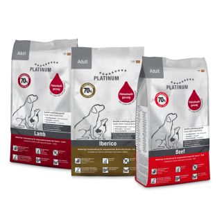 Koeratoit - PLATINUM Adult (komplekt 3 x 5kg Beef, Iberico, Lamb) - 15kg