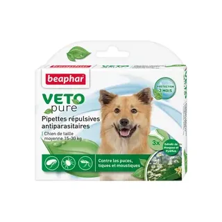 BEAPHAR Veto PURE Spot-On DOG S / M<15kg N3 (välisparasiitide vastane repellent koertele)