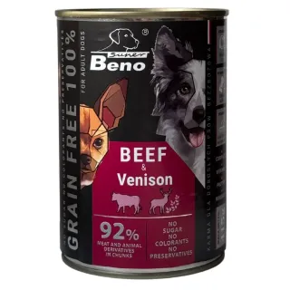 Super Beno konserv koerale veise ja metsloomalihaga, tükid kastmes 415g (karp =10tk)