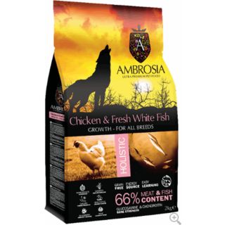 Ambrosia Dog Grain-free Growth for All Breeds Chicken and Fresh Fish 2kg