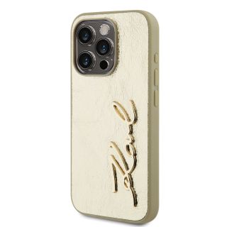 Karl Lagerfeld Wrinkled PU Signature Logo Case for iPhone 15 Pro Max / gold (KLHCP15XPFMFBKMD)
