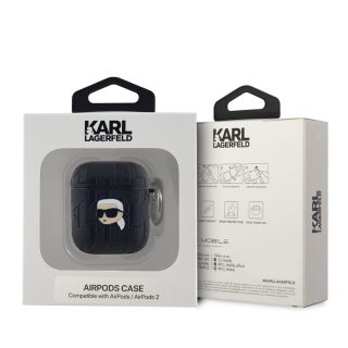 Karl Lagerfeld PU Embossed Karl Head Case for AirPods 1/2 / Black (KLA2PGKIPK)