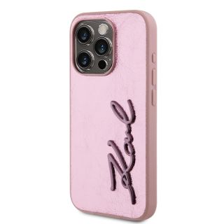 Karl Lagerfeld Wrinkled PU Signature Logo Case for iPhone 15 Pro Max / pink (KLHCP15XPFMFBKMP)