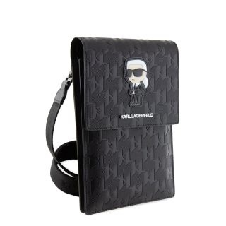 Karl Lagerfeld Saffiano Monogram Ikonik NFT Wallet Phone Bag / Black (KLWBSAKHPKK)