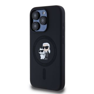Karl Lagerfeld Liquid Silicone Karl and Choupette MagSafe Case for iPhone 15 Pro / black (KLHMP15LSCMKCRHK)