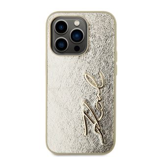 Karl Lagerfeld Wrinkled PU Signature Logo Case for iPhone 15 Pro / gold (KLHCP15LPFMFBKMD)