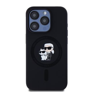 Karl Lagerfeld Liquid Silicone Karl and Choupette MagSafe Case for iPhone 15 Pro / black (KLHMP15LSCMKCRHK)