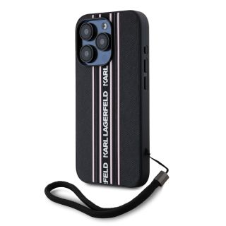 Karl Lagerfeld PU Saffiano Athleisure Stripe and Strap Case for iPhone 15 Pro / pink (KLHCP15LPAMSCNSP)
