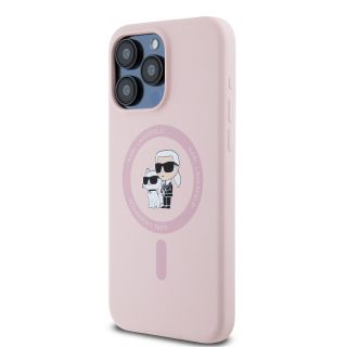 Karl Lagerfeld Liquid Silicone Karl and Choupette MagSafe Case for iPhone 15 Pro / pink (KLHMP15LSCMKCRHP)