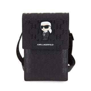 Karl Lagerfeld Saffiano Monogram Ikonik NFT Wallet Phone Bag / Black (KLWBSAKHPKK)