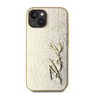 Karl Lagerfeld Wrinkled PU Signature Logo Case for iPhone 15 / Gold (KLHCP15SPFMFBKMD)
