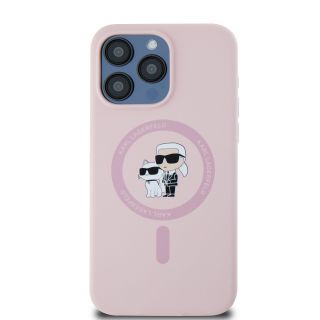 Karl Lagerfeld Liquid Silicone Karl and Choupette MagSafe Case for iPhone 15 Pro / pink (KLHMP15LSCMKCRHP)