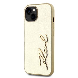Karl Lagerfeld Wrinkled PU Signature Logo Case for iPhone 15 / Gold (KLHCP15SPFMFBKMD)