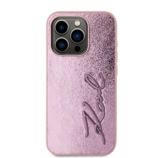 Karl Lagerfeld Wrinkled PU Signature Logo Case for iPhone 15 Pro Max / pink (KLHCP15XPFMFBKMP)