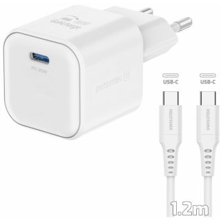 Swissten Travel Charger GaN USB-C 20W PD + Data Cable USB-C-USB-C 1.2m (22070120)