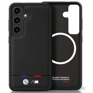 BMW Leather Tricolor Stripe with MagSafe Back Case for Samsung Galaxy S25 Plus (BMHMS25M24PUHOTK)