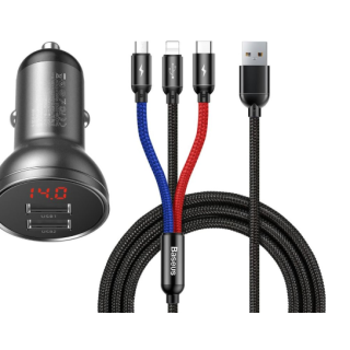 Baseus TZCCBX-0G 24W Car Charger with 3in1 Multi-Charging Cable (TZCCBX-0G)
