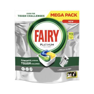 Fairy Platinum All‑in‑One Dishwasher Caps Lemon 113pcs (8700216308212)