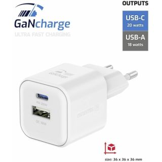 Swissten Travel Charger GaN USB-C 20W PD / USB-A 18W QC (22071100)