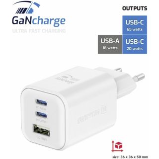 Swissten Travel Charger GaN 2x USB-C / PD USB-A / 18W QC / 65W (22071400)