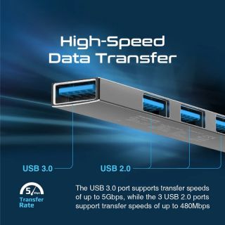 Promate LiteHub-4 USB-C Hub 3xUSB2.0 + USB3.0 (LITEHUB4GR)
