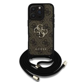 Guess PU 4G Metal Logo Crossbody Strap Case for Apple iPhone 16 Pro Max (GUHCP16XP4GMGCRW)