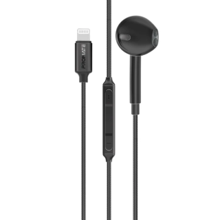 Promate MonoPod Ergonomic Mono MFI Certified In-Ear Wired Earphones Lightning  / 1.3m (MONOPODLT-BK)