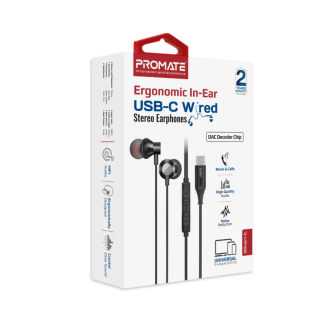 Promate Silken-C Ergonomic Stereo In-Ear Wired Earphones USB-C / 1.2m (SILKENCBK)