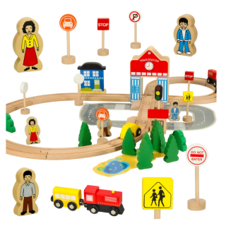 RoGer Wooden station with train and accessories 50pcs. (RO-3496)