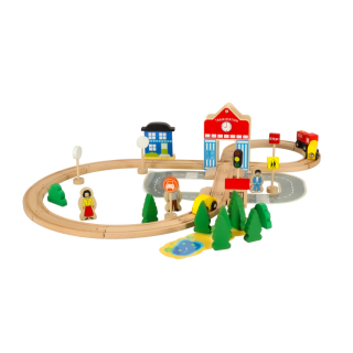 RoGer Wooden station with train and accessories 50pcs. (RO-3496)
