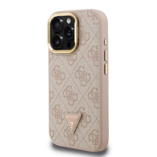 Guess PU 4G Strass Triangle Logo Stand Camera Frame MagSafe Case for iPhone 16 Pro / Pink (GUHMP16LPCS4GPTP)