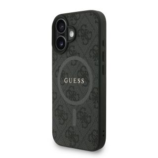 Guess PU Leather 4G Colored Ring Strap MagSafe Case for iPhone 16 / Black (GUHMP16SP4GREGSK)