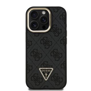 Guess PU 4G Strass Triangle Logo Stand Camera Frame MagSafe Case for iPhone 15 Pro / Black (GUHMP15LPCS4GPTK)