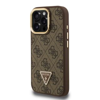Guess PU 4G Strass Triangle Logo Stand Camera Frame MagSafe Case for iPhone 16 Pro / Brown (GUHMP16LPCS4GPTW)