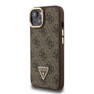 Guess PU 4G Strass Triangle Logo Stand Camera Frame MagSafe Case for iPhone 15 / Brown (GUHMP15SPCS4GPTW)