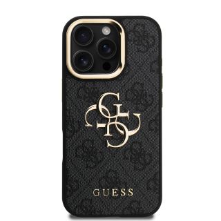 Guess PU 4G Metal Logo Stand Camera Frame Case for iPhone 16 Pro Max / Black (GUHCP16XPCS4GP4K)