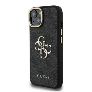 Guess PU 4G Metal Logo Stand Camera Frame Case for iPhone 15 / Black (GUHCP15SPCS4GP4K)