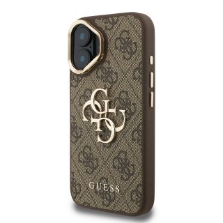 Guess PU 4G Metal Logo Stand Camera Frame Case for iPhone 16 / Brown (GUHCP16SPCS4GP4W)