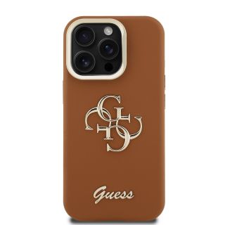 Guess PU Grained 4G Logo Stand Camera Frame Case for iPhone 15 Pro Max / Brown (GUHCP15XPCS4GSW)