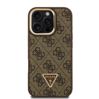 Guess PU 4G Strass Triangle Logo Stand Camera Frame MagSafe Case for iPhone 16 Pro / Brown (GUHMP16LPCS4GPTW)