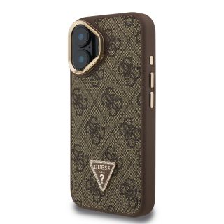 Guess PU 4G Strass Triangle Logo Stand Camera Frame MagSafe Case for iPhone 16 / Brown (GUHMP16SPCS4GPTW)