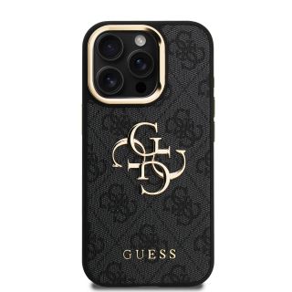 Guess PU 4G Metal Logo Stand Camera Frame Case for iPhone 15 Pro / Black (GUHCP15LPCS4GP4K)