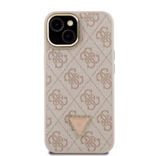 Guess PU 4G Strass Triangle Logo Stand Camera Frame MagSafe Case for iPhone 14 / Pink (GUHMP14SPCS4GPTP)