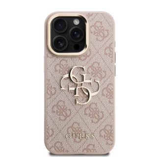 Guess PU 4G Metal Logo Stand Camera Frame Case for iPhone 15 Pro / Pink (GUHCP15LPCS4GP4P)
